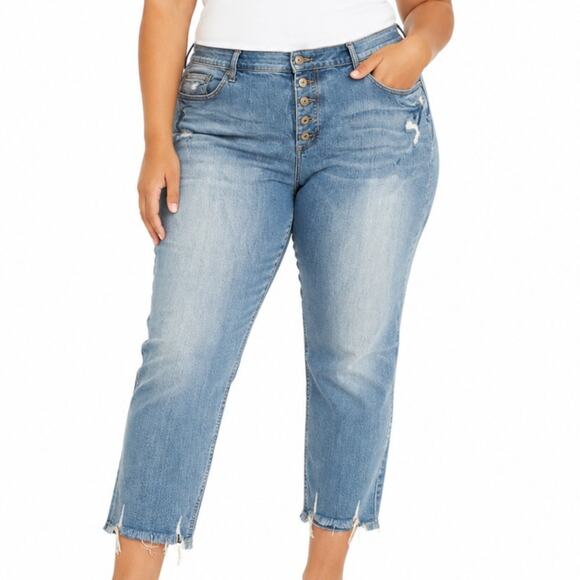torrid Denim - Torrid Bombshell Skinny Jeans 28R NWT Button Fly Light Wash Distressed Plus Size